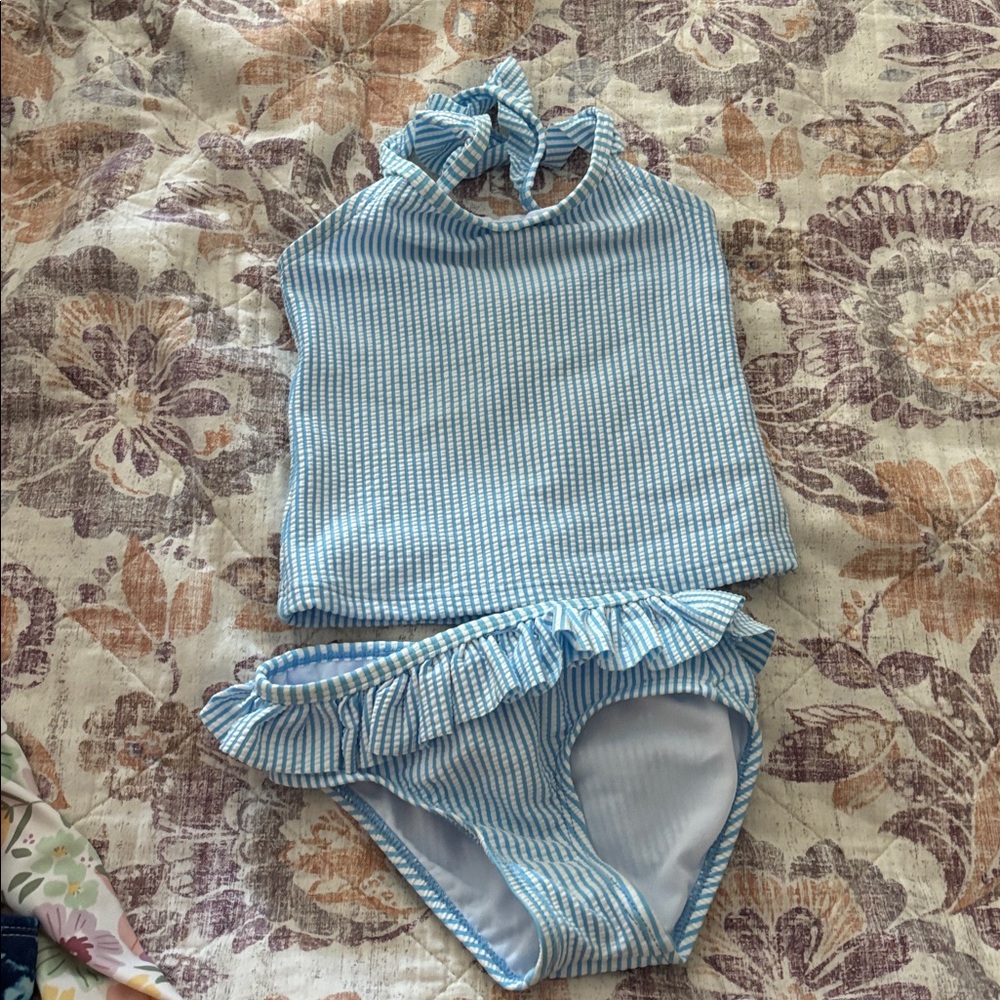 Ellen Tracy Blue and White Striped Swimwear